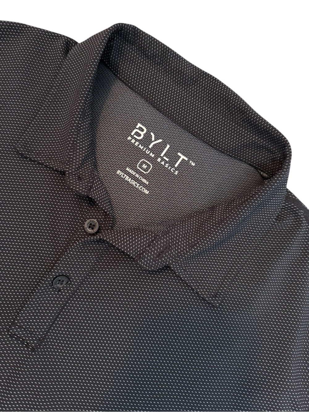 BYLT Basics Black Micro-Pattern Polo sz M